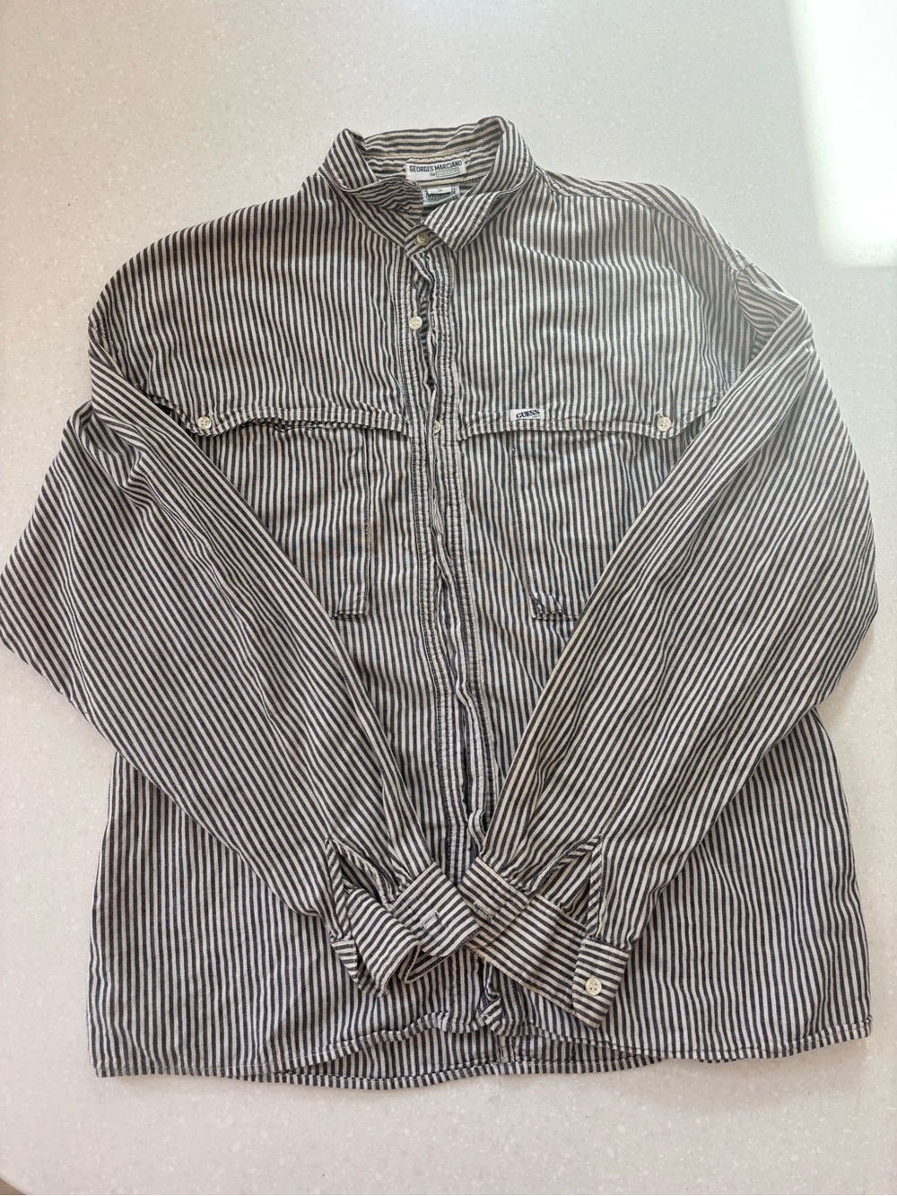 Vintage 80-90 Georges Marciano  Guess Black White Stripe railroad Workshirt USA